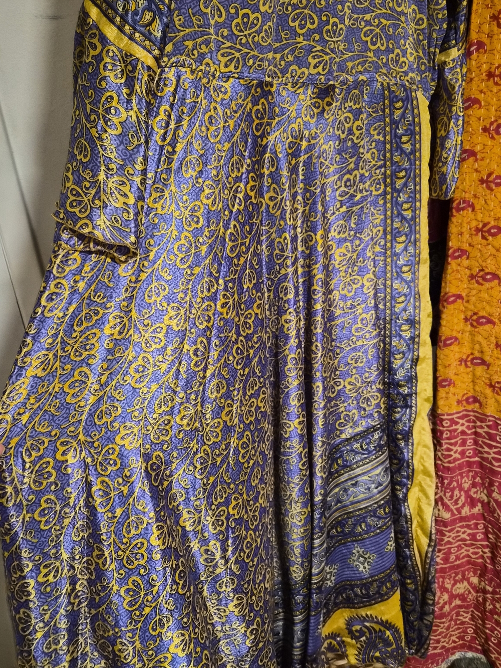 NWT, 100% Crepe Silk Light Blue and Yellow Floral Maxi Dress - Picture 8 of 8
